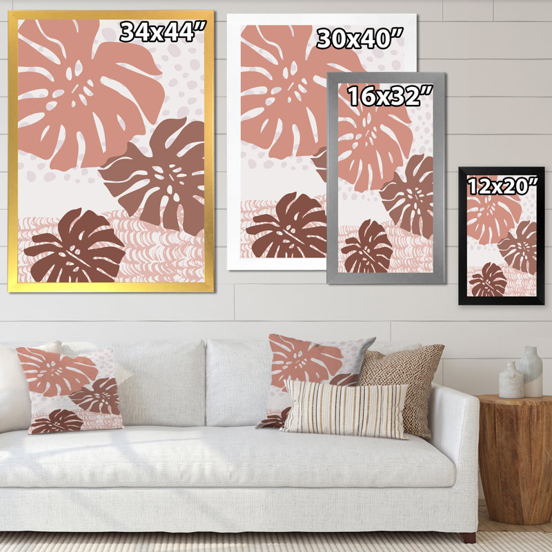 «Tropical Leaf Abstraction in Earth Tones», peinture sur toile, H 44 po x l 34 po x P 1,5 po, Cadre photo argenté