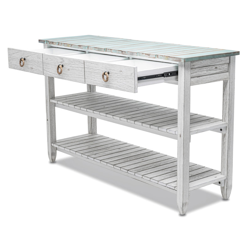Firman - Solid Wood Entertainment Center - Distressed Bleu, White Finish, Blue/White