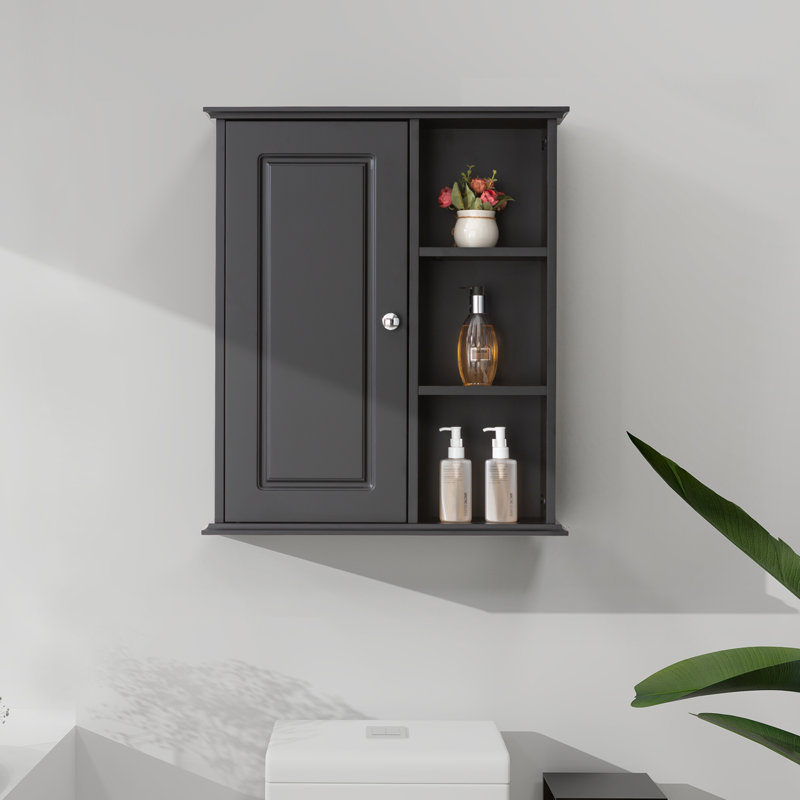  24 in. W x 7 in. D x 28 in. H Wall Bathroom Cabinet Over The Toilet Storage, Black