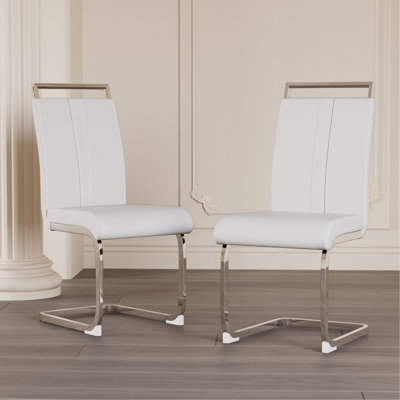 Modern Dining Chairs,PU Faux Leather High Back Upholstered Side Chair With C-Shaped Tube Plating Metal Legs For Dining Room Kitchen Vanity Patio Club Guest Office Chair