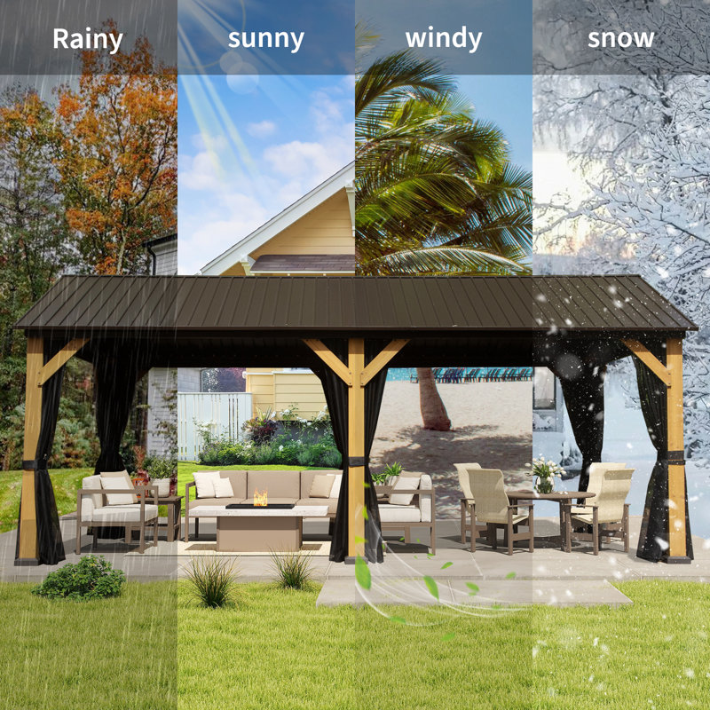 12 Ft. W x 20 Ft. D Patio Outdoor Wooden Column Hardtop Gazebo with Classic Gable Roof