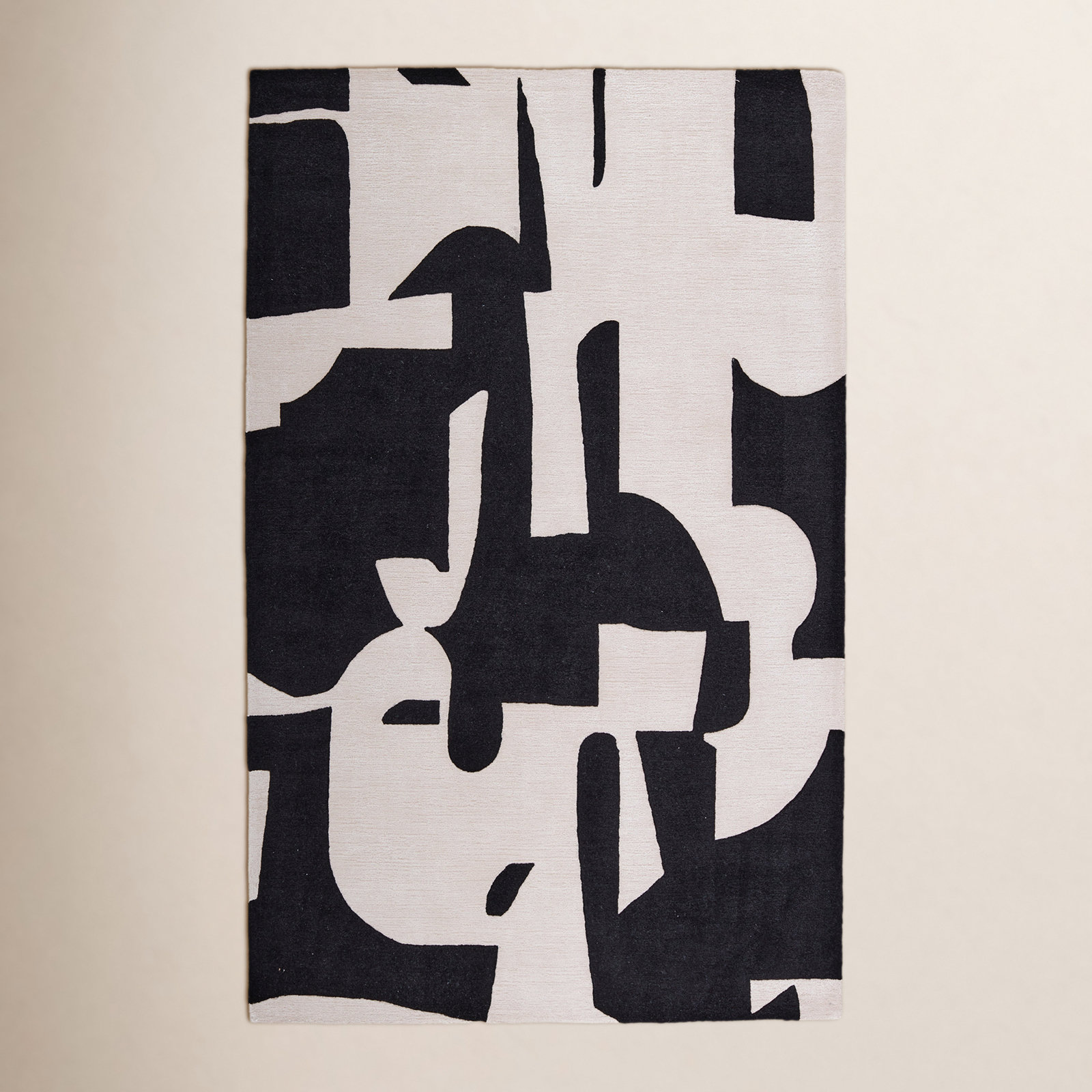 Black Cream Hand-Tufted Abstract Rug, Rectangle 5' x 8'