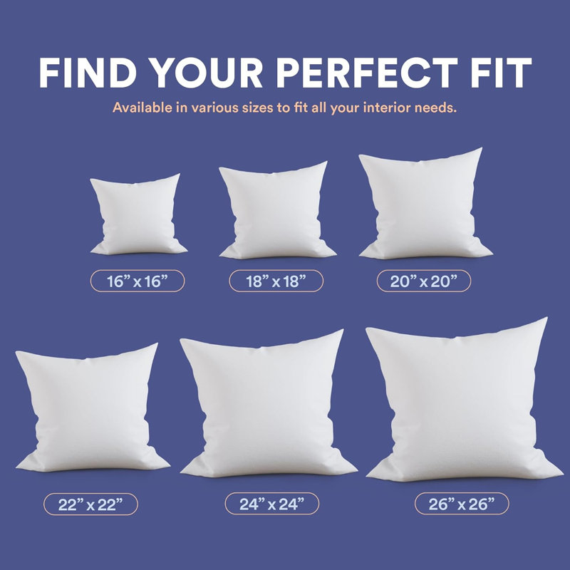 Square White Throw European Pillow Insert - 100% Cotton Cover, 10% Down 90% Feather Fill, Multiple Sizes, 22" x 22"