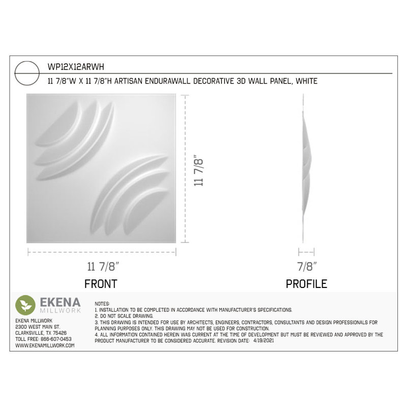 Panneau mural 3D décoratif Artisan EnduraWall, H 11,875 po x l 11,875 po, Blanc