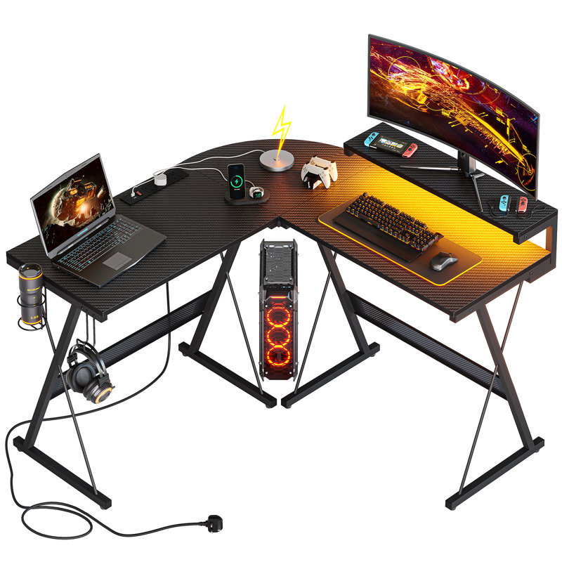 Abdulhameed L-Shaped Metal Base Computer Desk with Power Outlet