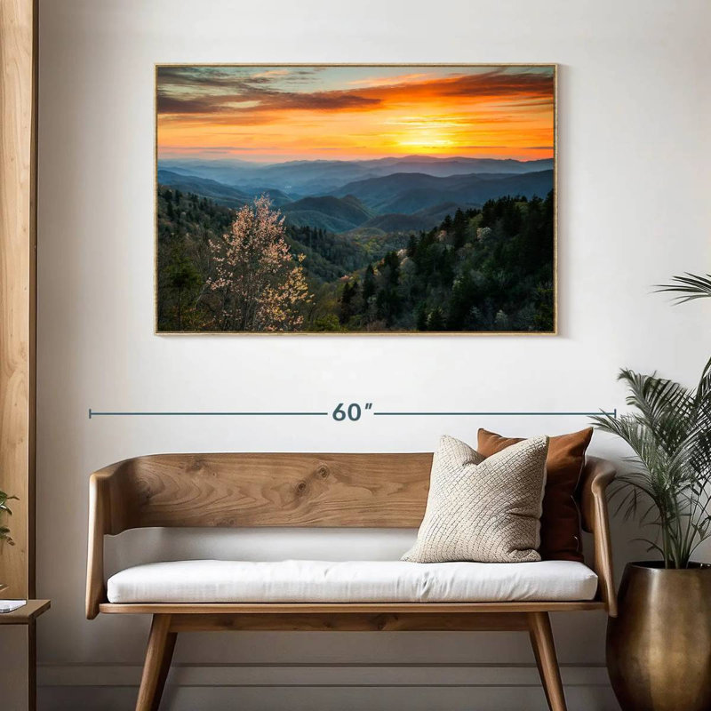 Lever de soleil sur les Great Smoky Mountains, Cadre flottant en bois naturel, 46 po x 31 po