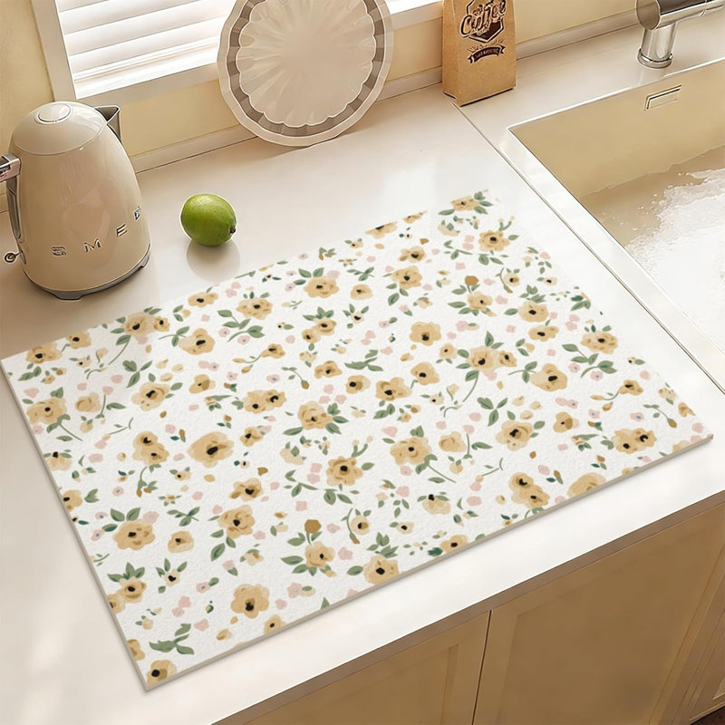 Tapis de bar absorbant à motif floral discret, compatible avec les machines à café expresso (17,5 x 29,5 pouces).