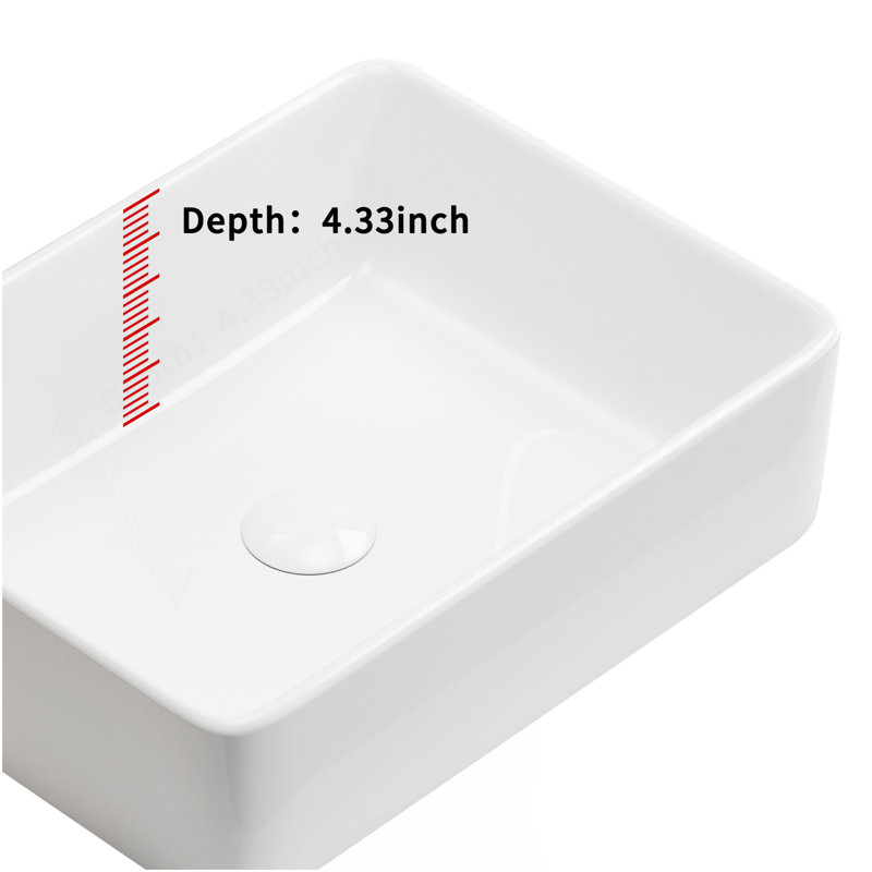 Lavabo de salle de bain vasque rectangulaire 19 pouces, lavabo de salle de bain rectangulaire au-dessus du comptoir moderne en porcelaine blanche 19 x 15 pouces vasque en céramique