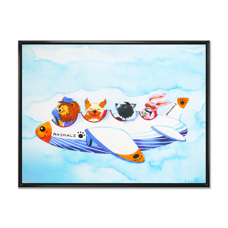 Dessin d'animaux drôles d'animaux sur toile, H 8 po x l 12 po x P 1 po, Cadre flottant noir