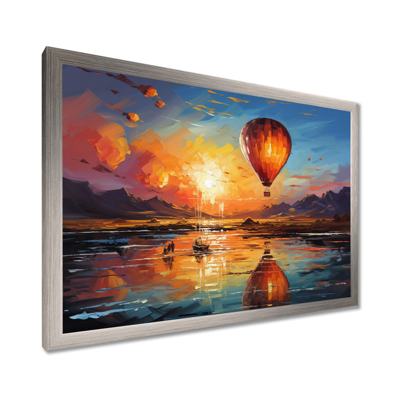 Jaune, montgolfière impressionniste - montgolfière, art mural, H 12 po x l 20 po x P 1 po, Cadre simple argenté