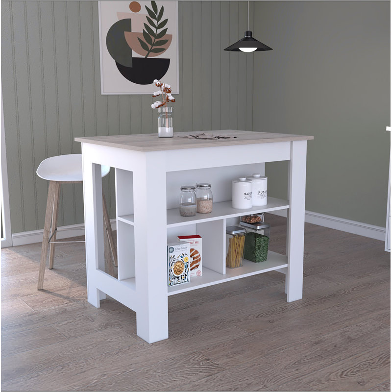 Kitchen Island Antibacterial, Three Shelves, Four Legs, 27.5" H x 27.5" W x 40.5" D