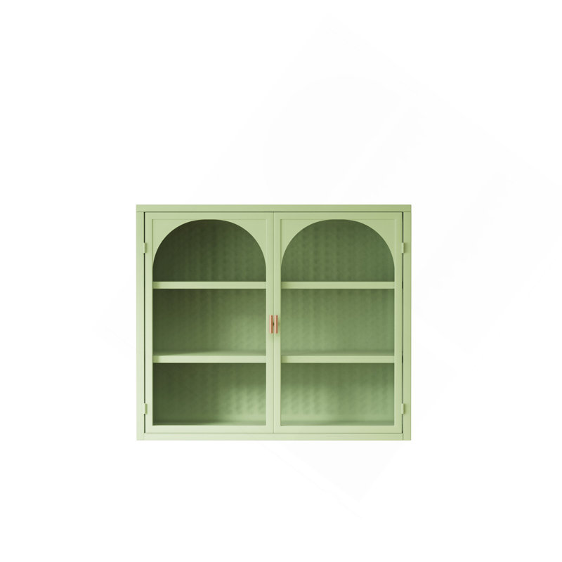 Cabinet 27. 56" Glass Doors Modern Two-Door Wall With Featuring Three-Tier Storage For Entryway Living Room Bathroom Dining Room, Wall Cabinet With Characteristic Woven Pattern, Green
