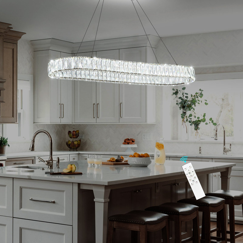 Modern Dimmable Crystal Led Long Chandelier, Matte Black