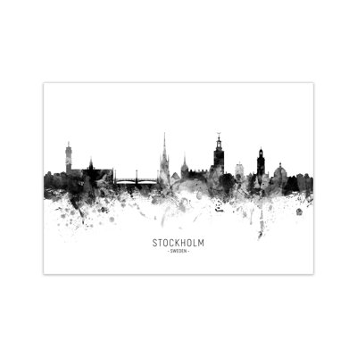 Stockholm Sweden Skyline Black White City Name by Michael Tompsett - Print
