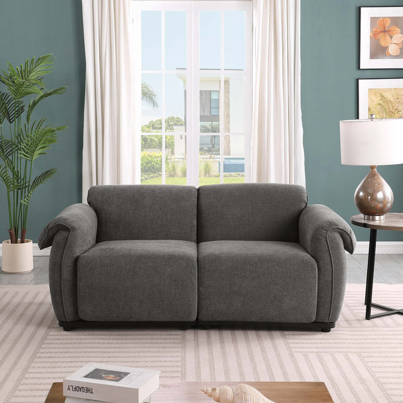 Canapé modulaire tendance en chenille avec structure en fer robuste, H 30 po x l 68,5 po x P 35,43 po, Chenille - gris