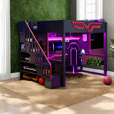 Multifunctional Gaming Loft Bed, Solid Wood, Modern Design For Home