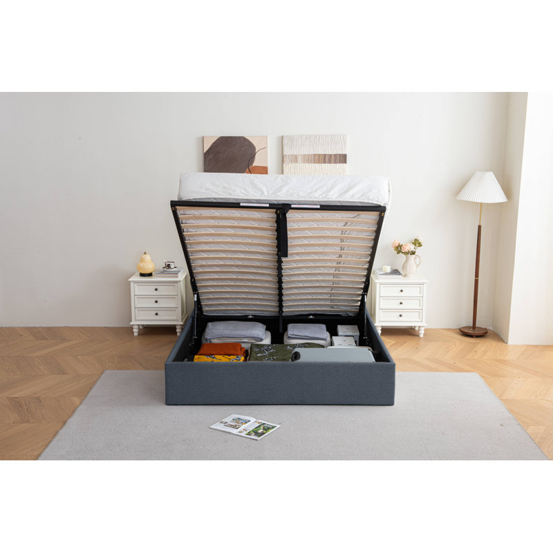 Lit de rangement relevable Braud, Double, Gris