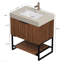 Meuble-lavabo 30 po, armoire de rangement autoportante en contreplaqué rayé avec tiroir et tablette ouverte, comptoir en pierre frittée et lavabo encastré en céramique Travertine Roma, pré-assemblé-1897112701