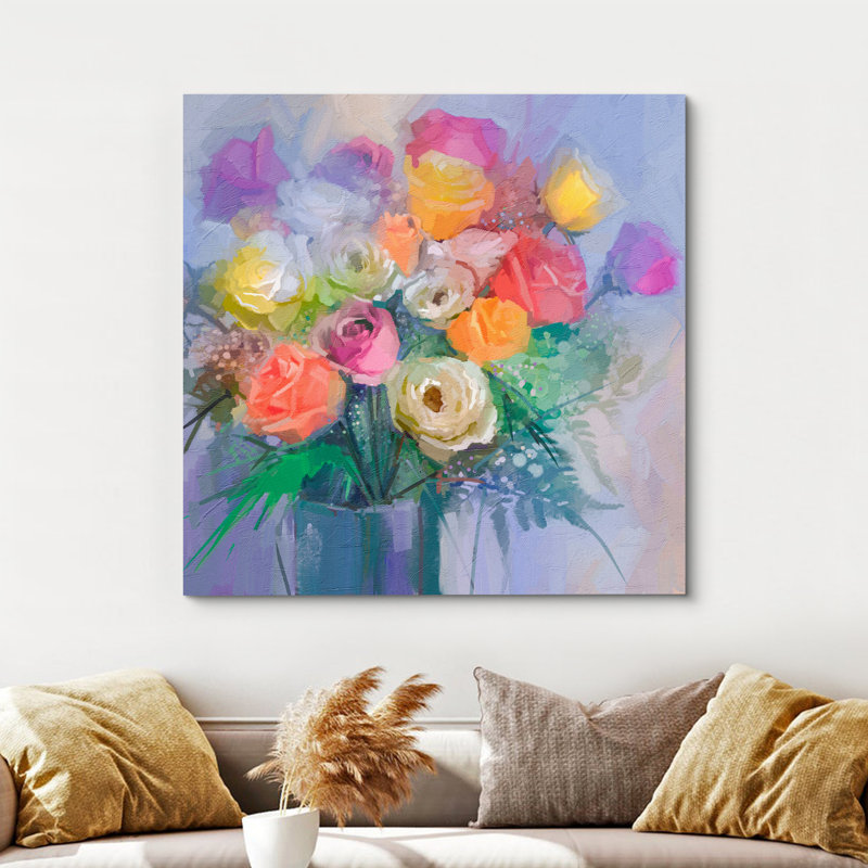 «Flower Blossom Pastel Watercolor Colorful Flower Bouquet» sur impression sur toile, H 12 po x l 12 po x P 1,5 po