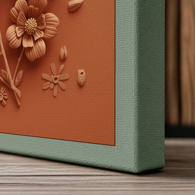 Terracotta Blooms Botanical - Wrapped Canvas, 30x20 - 76.2 x 50.8 cm, Sage Border