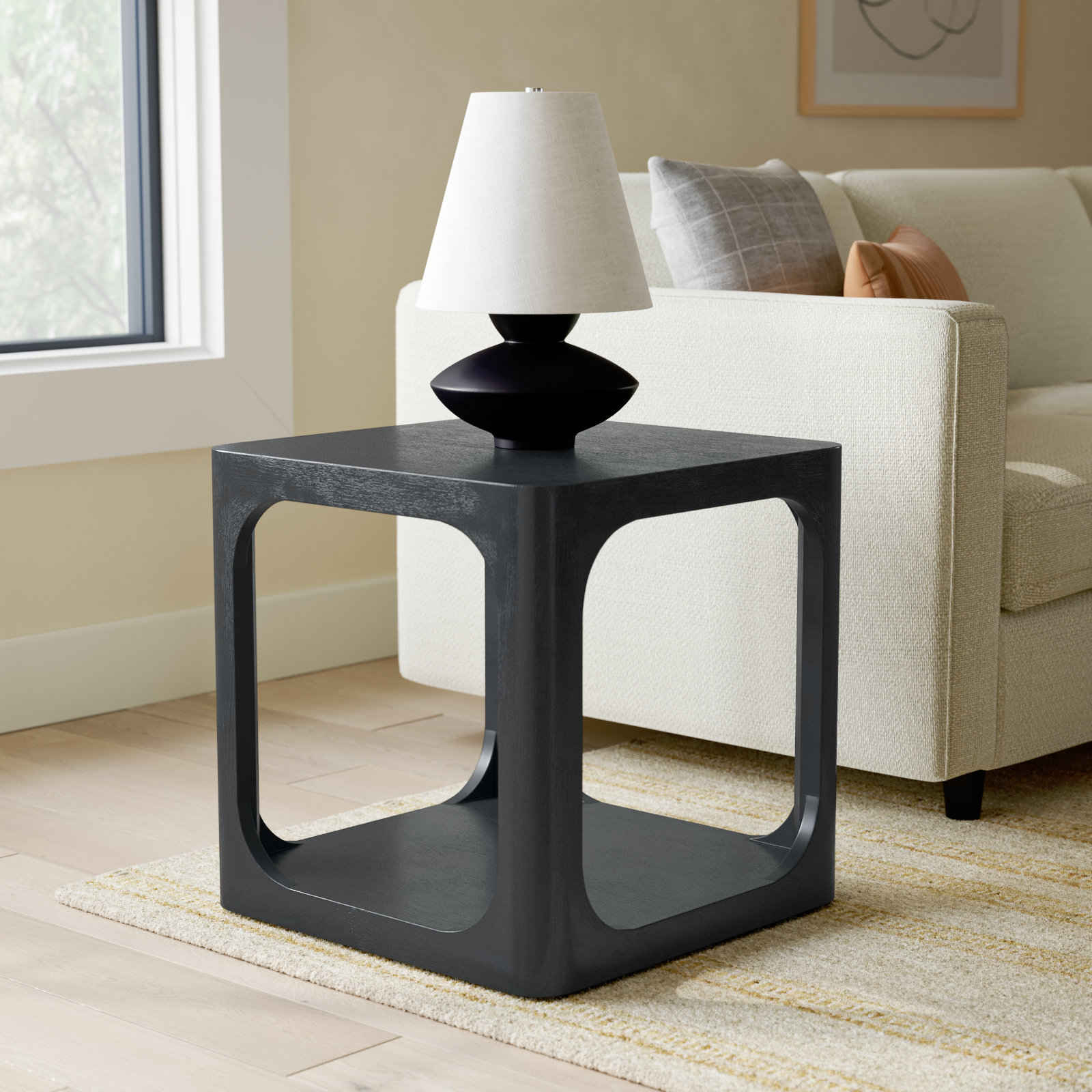 Sybil Solid Wood End Table, Black, 22" x 22"