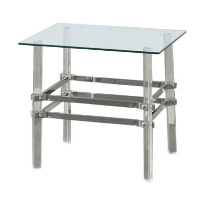 Tahlia 24 In. Chrome Square Glass End Table With Acrylic Legs And Metal Frame