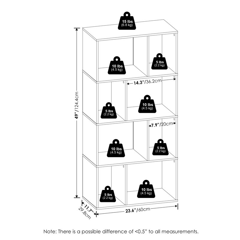 Beyard 59.99cm W Standard Bookcase, Espresso, (8 Shelves) 124.41cmH x 59.99cmW x 29.79cmD