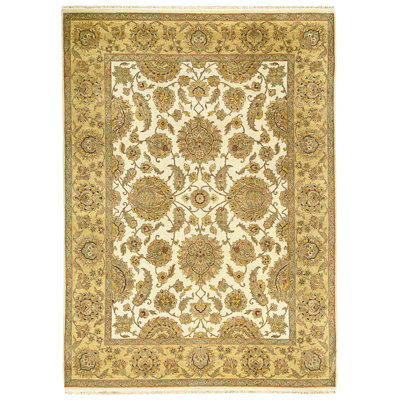 Tapis ivoire et doré de haute qualité noué à la main