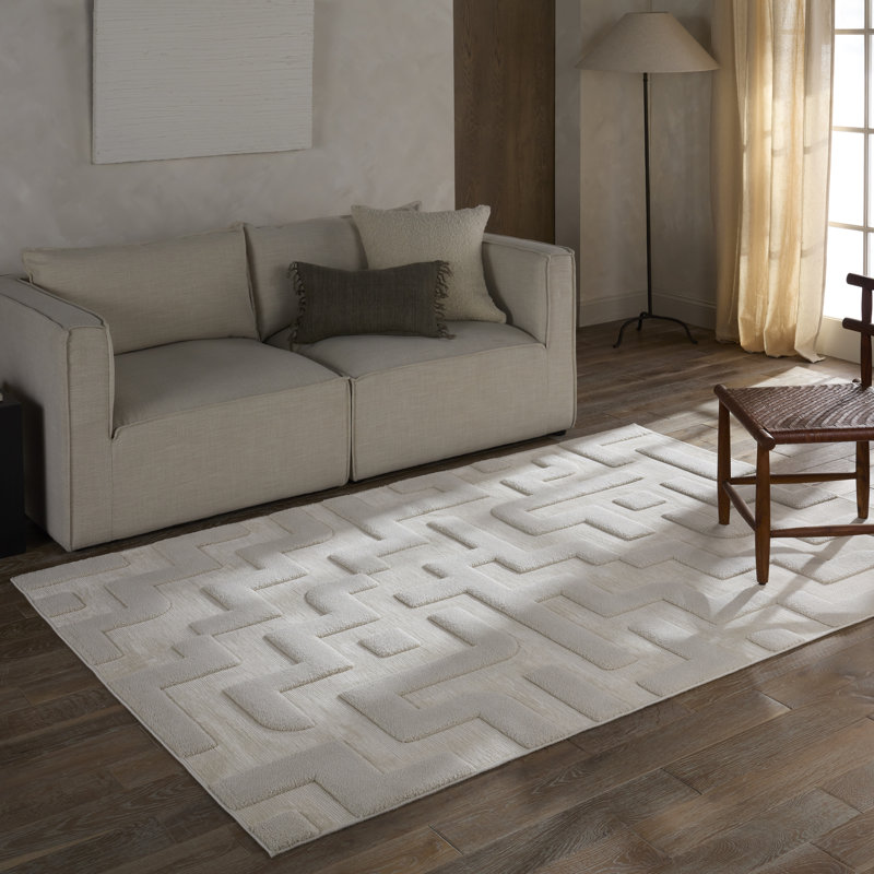 Tapis blanc Ivy Bronx Braen, Rectangle 3 pi 11 po x 5 pi 11 po