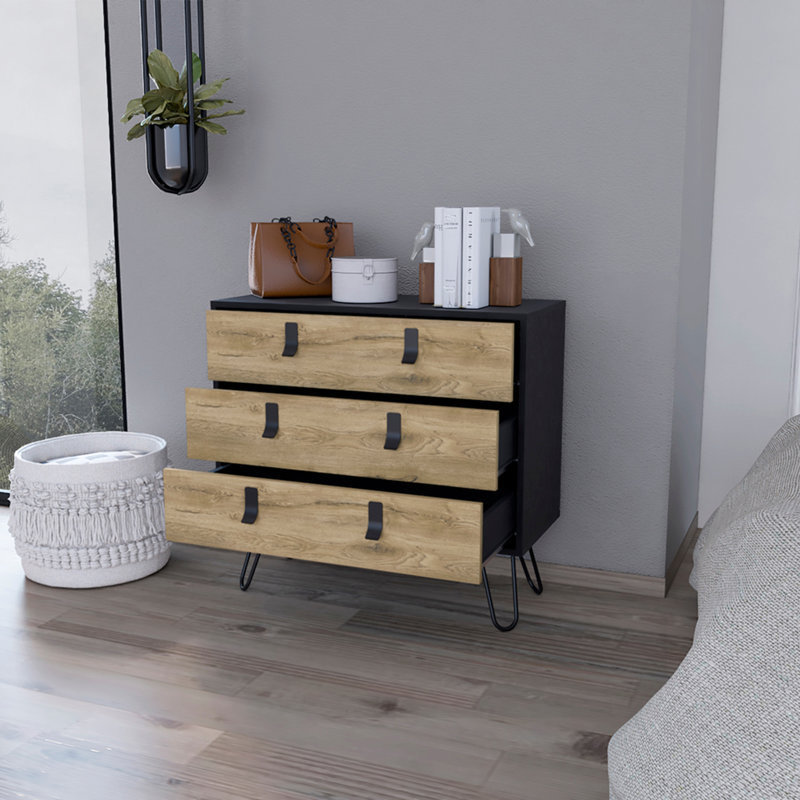 Commode Magness, chambre à coucher, noir / Macadamia