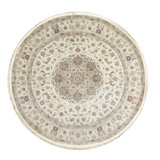 Hand-Knotted High-Quality Ivory and Ivory Round Area Rug