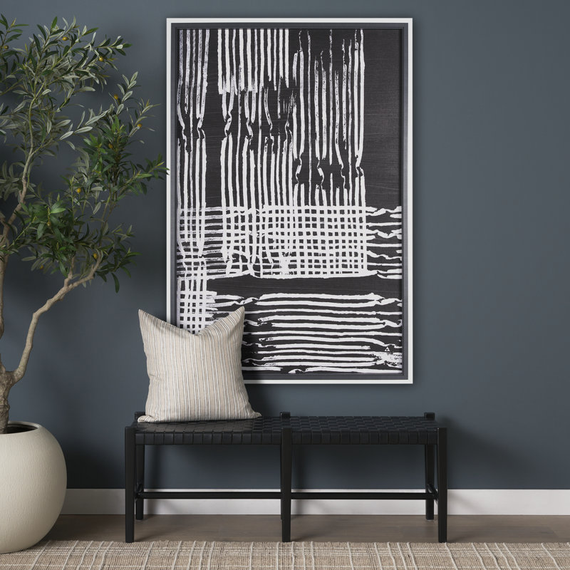 «Woven Lines Tan a Hand», reproduction d'art encadrée texturée, Lignes tissées I, H 62,8 po x l 42,8 po, Blanc