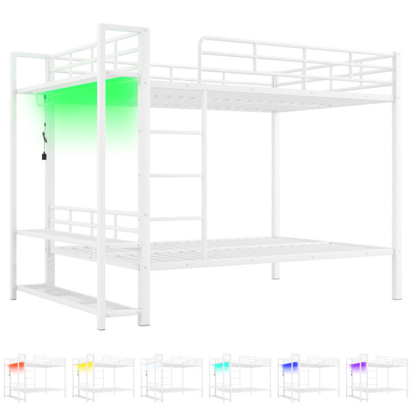 Ivy Bronx Full Size Metal Bunk Bed With Storage And Remote - Controlled ...