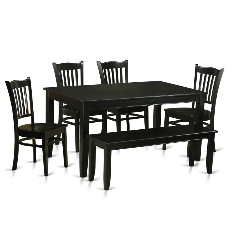 Ensemble de table de salle à manger 6 pièces comprenant une table de cuisine rectangulaire et 4 chaises de salle à manger avec banc, noir