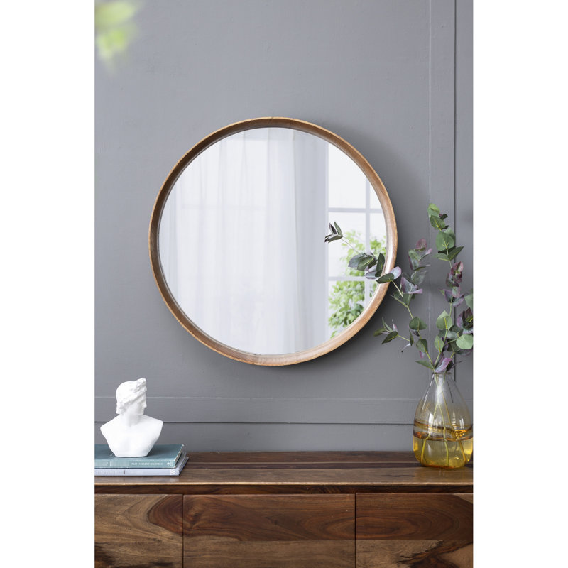 Miroir en bois de pin de 31,5 po pour la salle de bain et le salon, miroir visuel attrayant