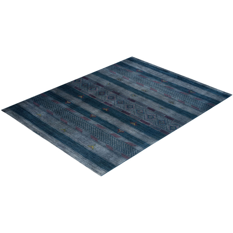 Tapis moderne noué à la main de conception unique - gris, 9 pi 1 po x 11 pi 10 po Modern