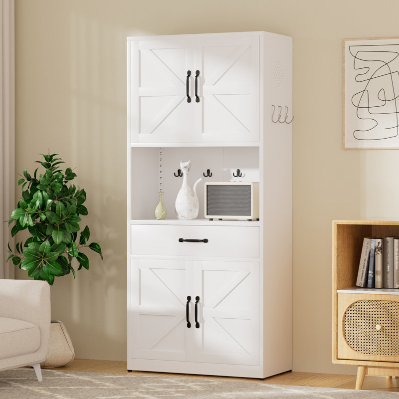 Armoire de cuisine 72 po avec 2 tablettes réglables, blanc