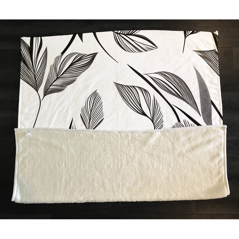 Throw Blanket, 51" W x 60" L, Black/White, Floral/Abstract