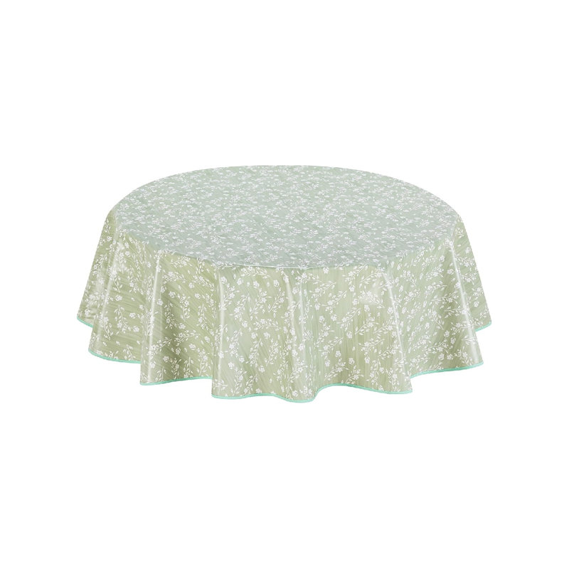 Round Oilcloth PVC Wipe Clean Tablecloth Table Cover 155 Cm 61" Duck Egg Blue Green, 155 cm L x 155 cm W, Green