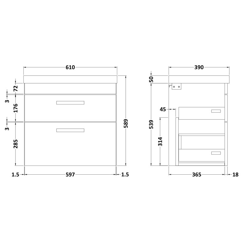 610mm Single Bathroom Vanity with Integrated Ceramic Basin, Black