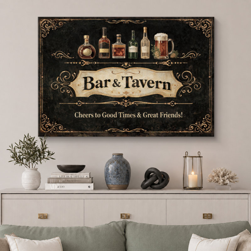 Bar et taverne, art rétro, art de bar, H 32 po x l 48 po x P 1,5 po, Toile tendue