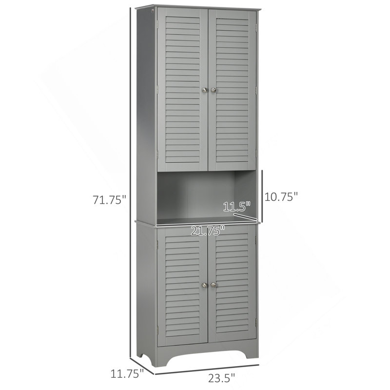 HOMCOM Tall Narrow Bathroom Storage Cabinet With Doors And Shelf Adjustability, Freestanding Bathroom Linen Cabinet With 2 Cabinets And Countertop, Bathroom Floor Cabinet, Gray