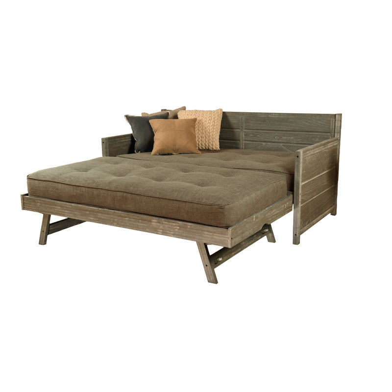 Lit de jour simple en bois et panneau de fibres à densité moyenne avec matelas Braunstein (matelas inclus), Gris patiné