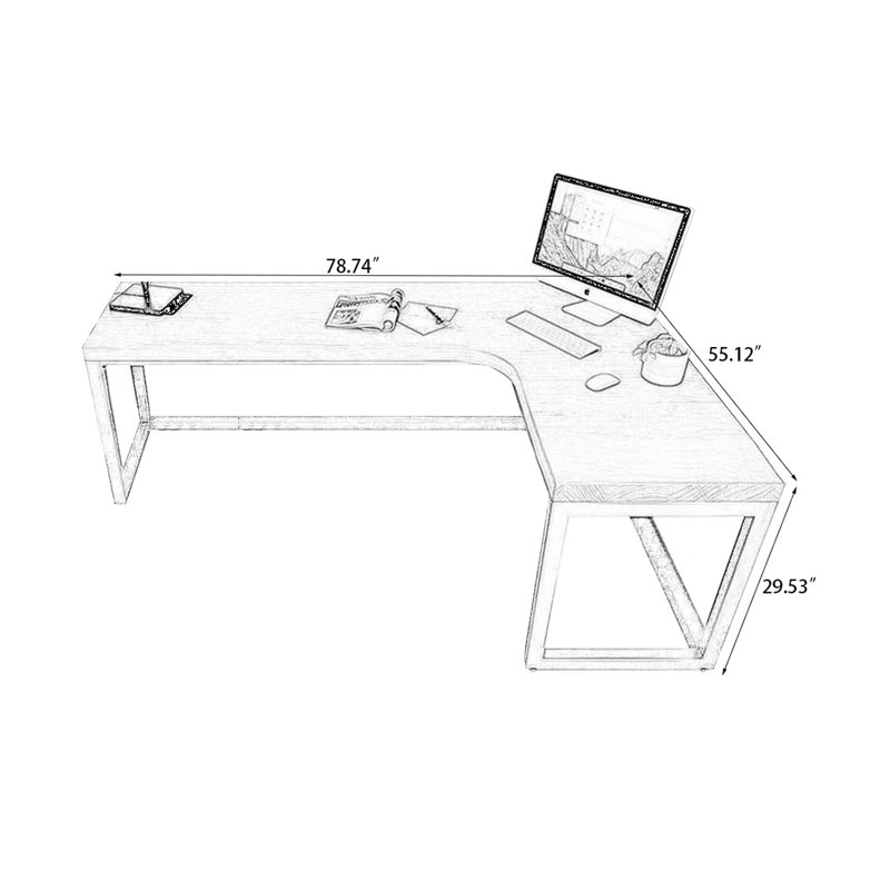 Bureau d'écriture en L en noyer massif, Oui, H 29,53 po x l 78,74 po x P 55,12 po