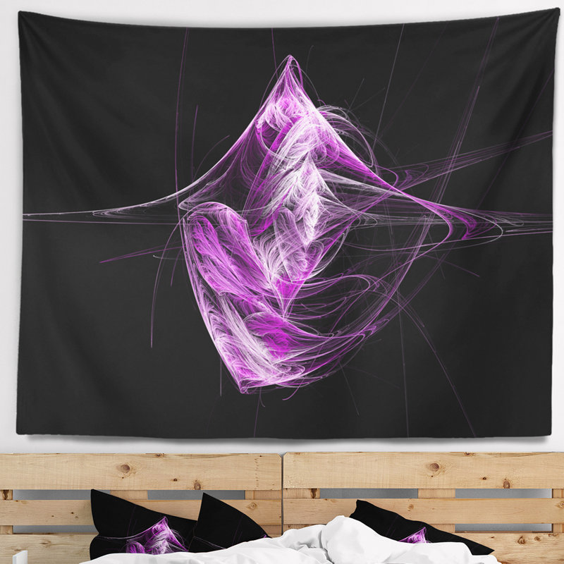 Tapisserie abstraite mauve sur fond noir, H 78 po x l 92 po