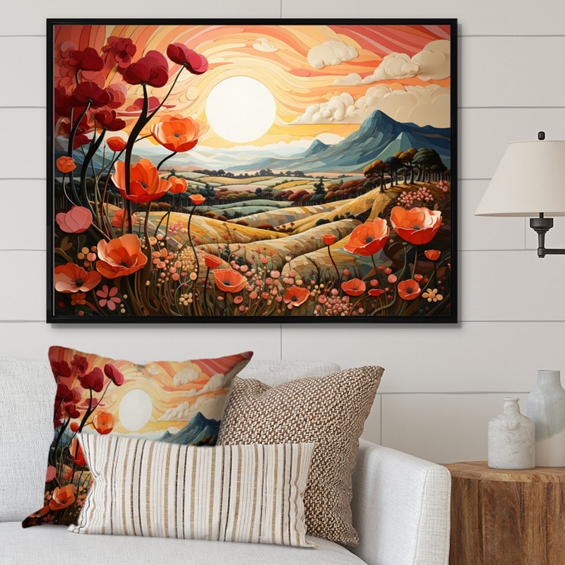«Countryside Red Poppy Field VI», reproduction d'art sur toile, 12" H x 20" W, Cadre flottant noir