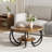 30 Inch Round Farmhouse Coffee Table with Storage Shelf, 2 Tier Rustic Wood Center Table with Curved Metal Legs, Compact Living Room Furniture for Small Spaces Apartments Office, Brown-2049032607