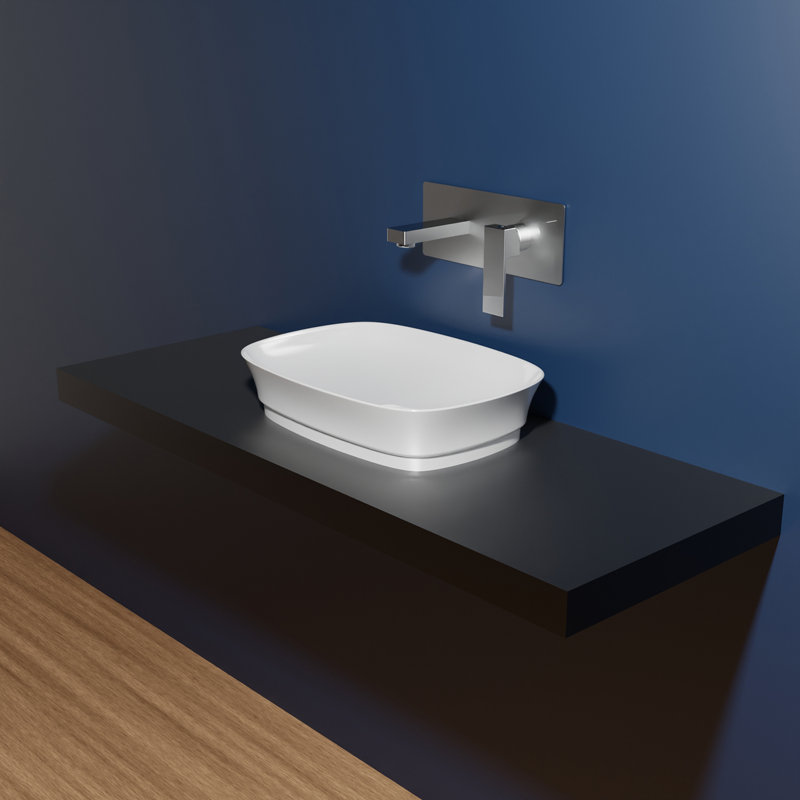 Lavabo de salle de bain vasque rectangulaire en céramique blanc brillant 23,6 po Mood