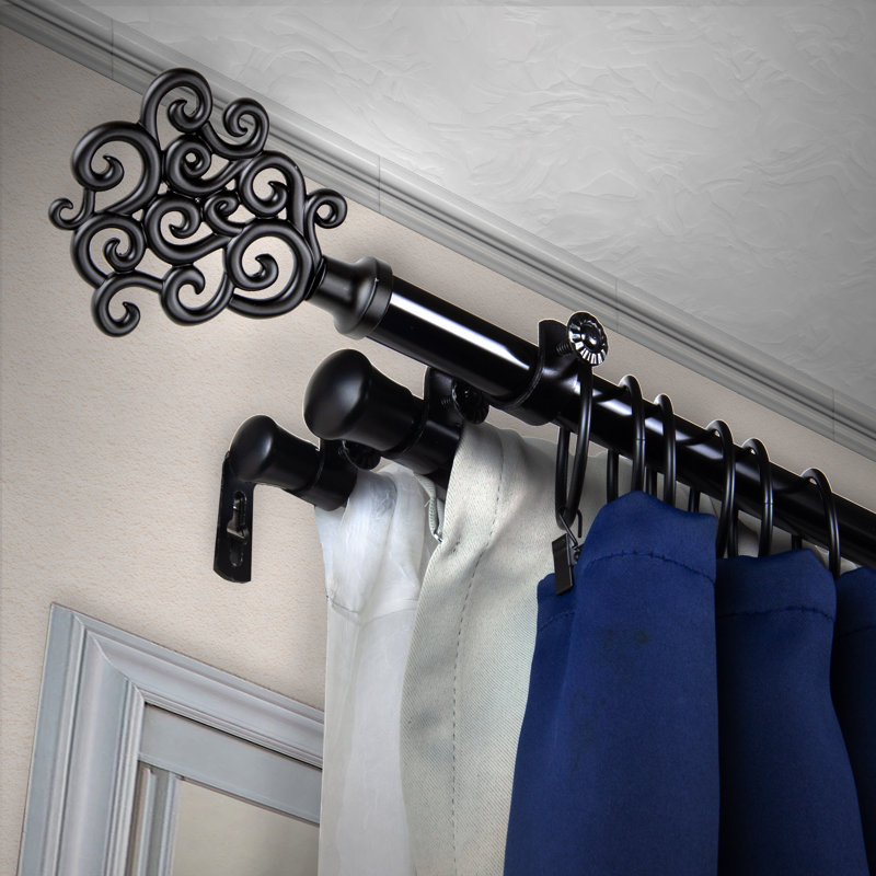 Ensemble de tringle à rideaux réglable 0,81 po Abinadi, Noir, 28" - 48"