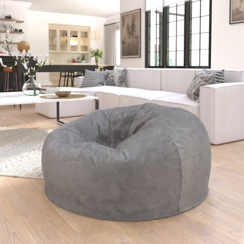 Fauteuil à billes en coton Classic, Grand, Fourrure grise